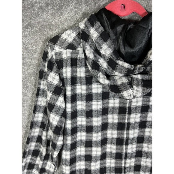 Amplify Lightweight Hooded Button Up Flannel Shirt Mens Large‎ Long Sleeve Black - Picture 11 of 15